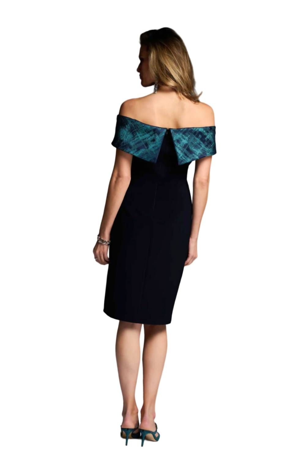 Style 1-3328286804-238 Joseph Ribkoff Size 12 Off The Shoulder Blue Cocktail Dress on Queenly