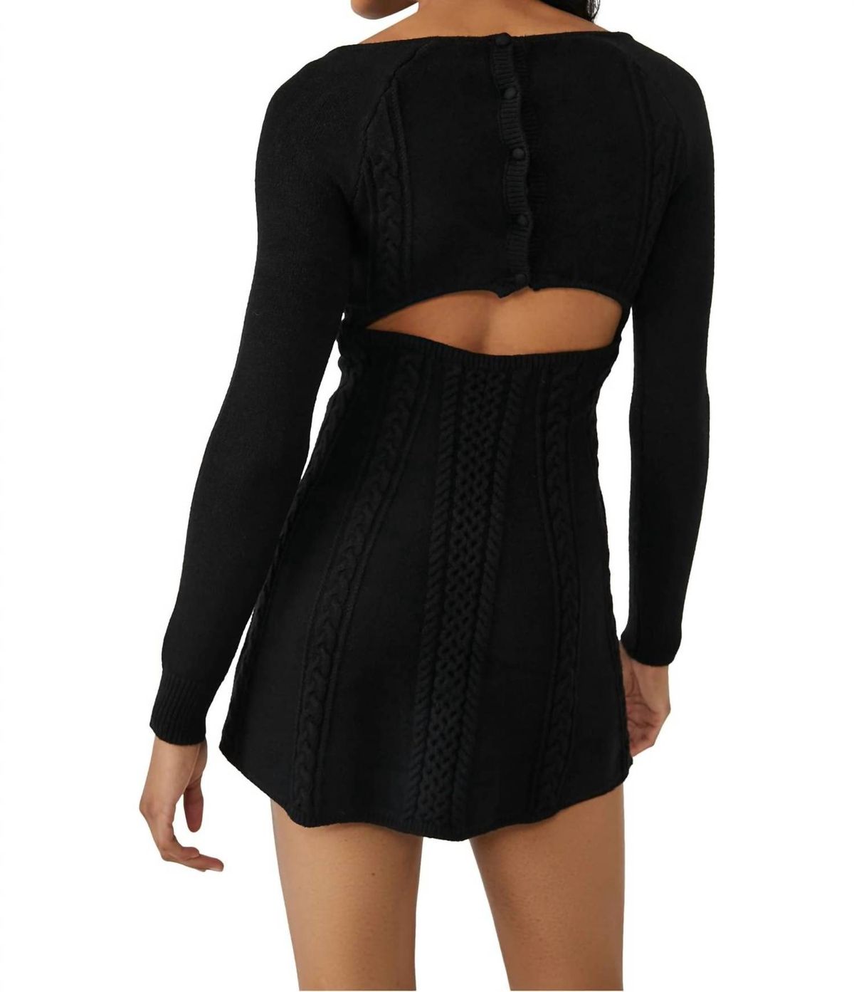 Style 1-3515078026-2696 Free People Size L Long Sleeve Black Cocktail Dress on Queenly