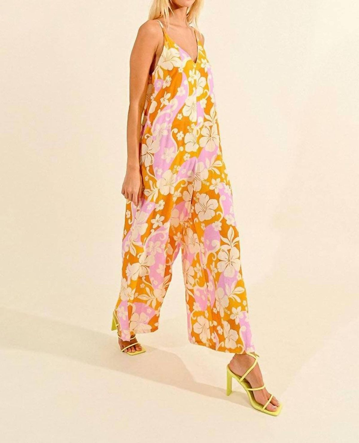 Style 1-3588440779-2791 MOLLY BRACKEN Size L Floral Orange Formal Jumpsuit on Queenly