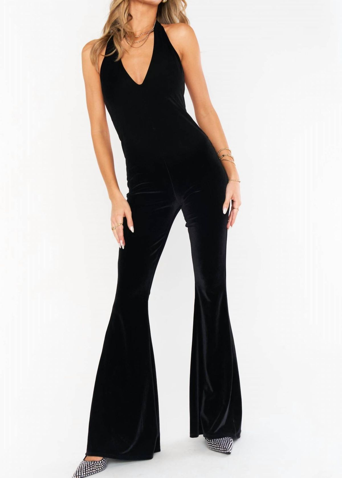Style 1-3649422741-3236 Show Me Your Mumu Size S Halter Velvet Black Formal Jumpsuit on Queenly