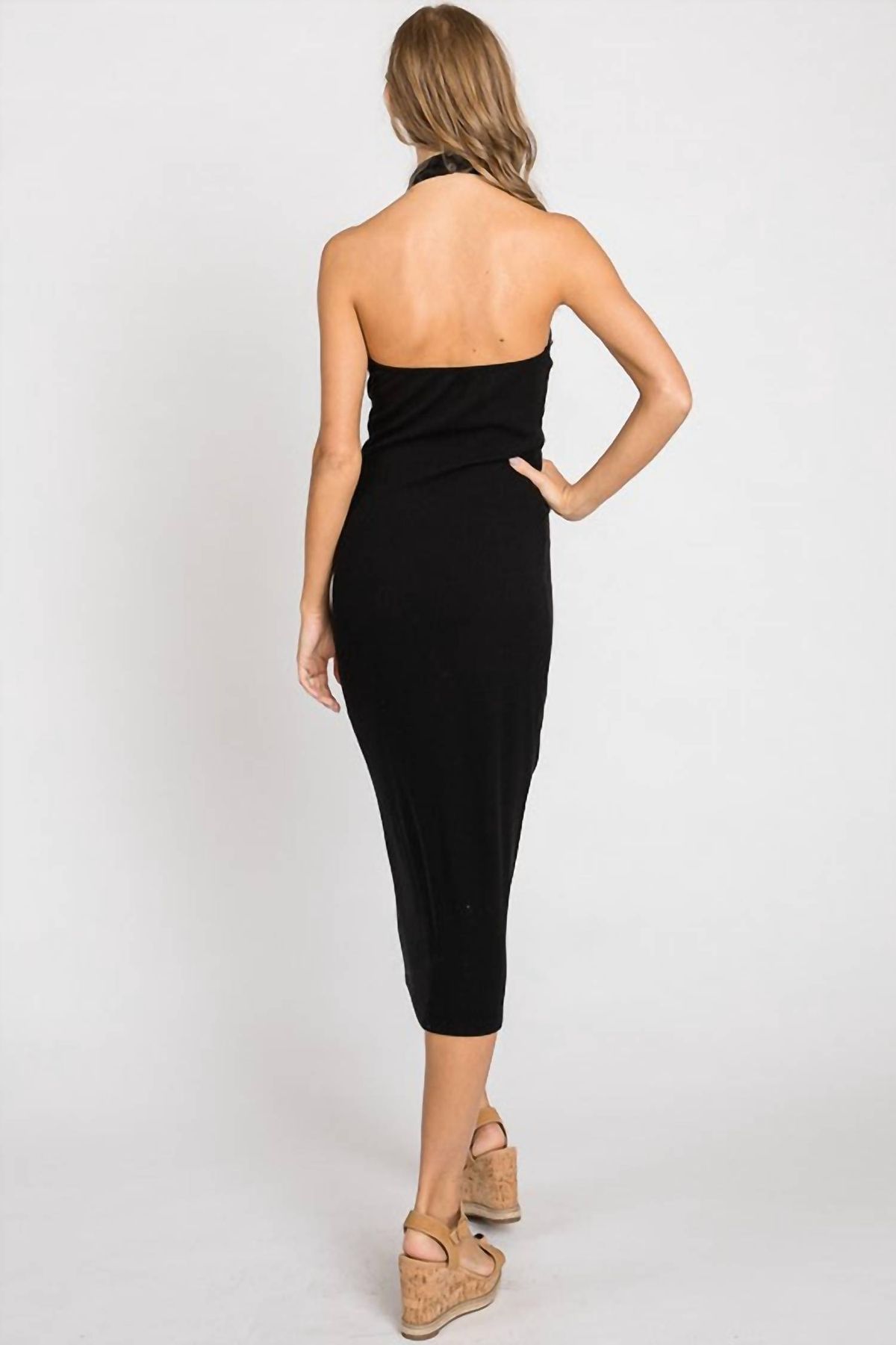Style 1-4049907479-2791 FINAL TOUCH Size L Halter Black Cocktail Dress on Queenly