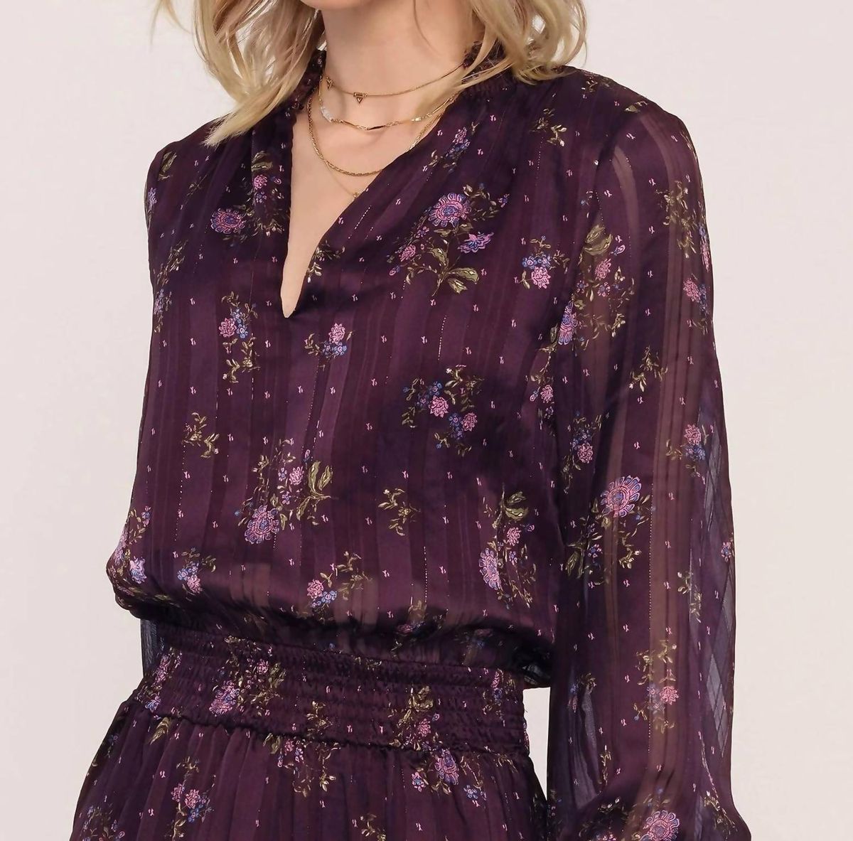 Style 1-4214827745-3471 heartloom Size S Long Sleeve Floral Purple Floor Length Maxi on Queenly