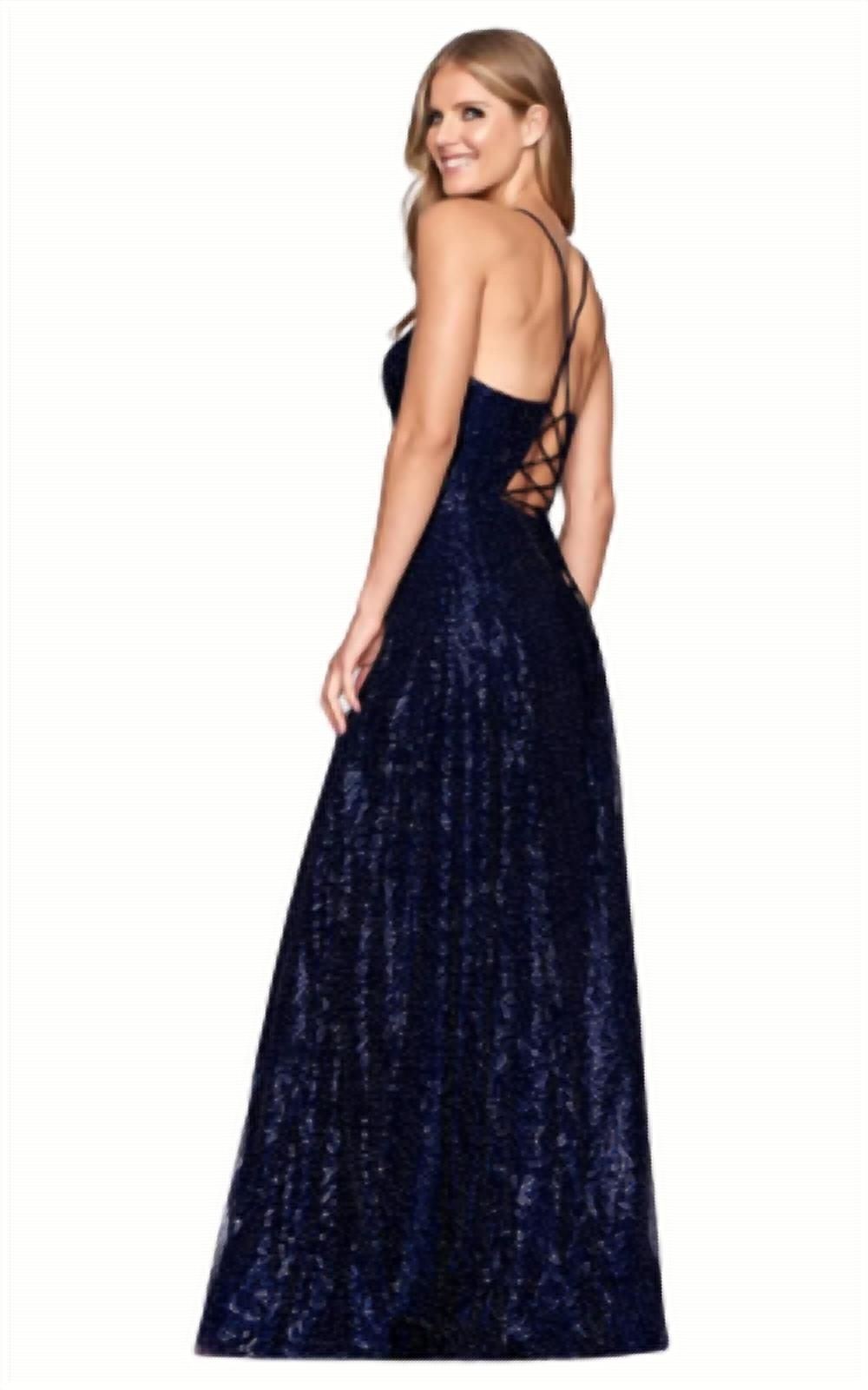 Style 1-4235753500-397 FAVIANA Size 14 Navy Blue Side Slit Dress on Queenly