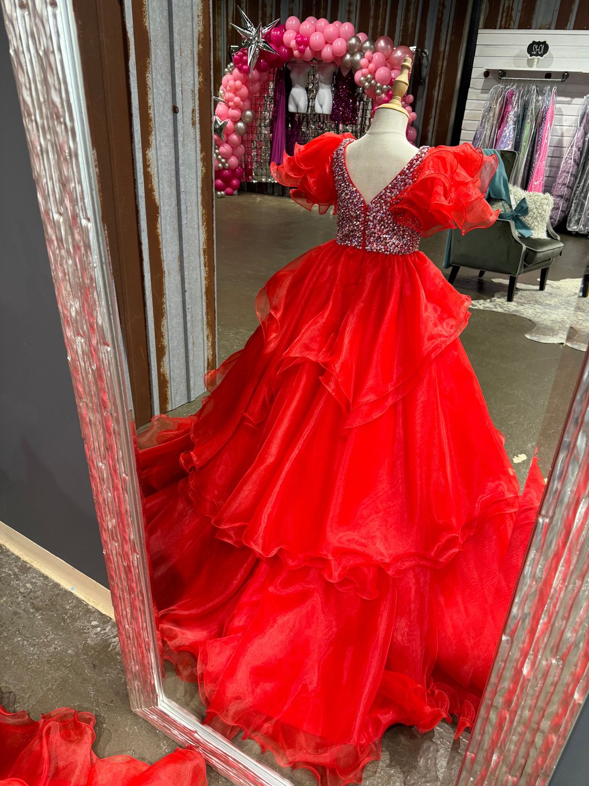 Style 1114 Samantha blake Girls Size 4 Pageant Cap Sleeve Red Ball Gown on Queenly