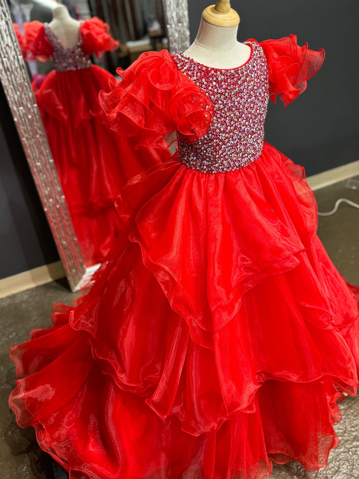 Style 1114 Samantha blake Girls Size 4 Pageant Cap Sleeve Red Ball Gown on Queenly