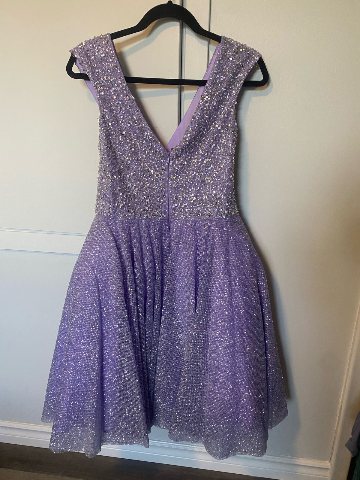 Style K04446 Jovani Size 14 Prom Plunge Purple Cocktail Dress on Queenly