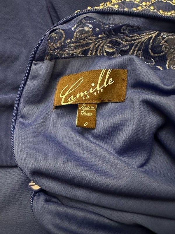 Camille La Vie Size 0 Prom High Neck Blue Side Slit Dress on Queenly