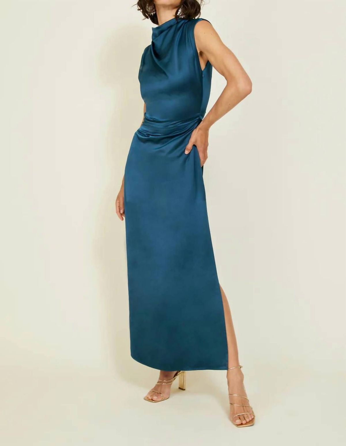 Style 1-891548067-3471 line and dot Size S Blue Side Slit Dress on Queenly