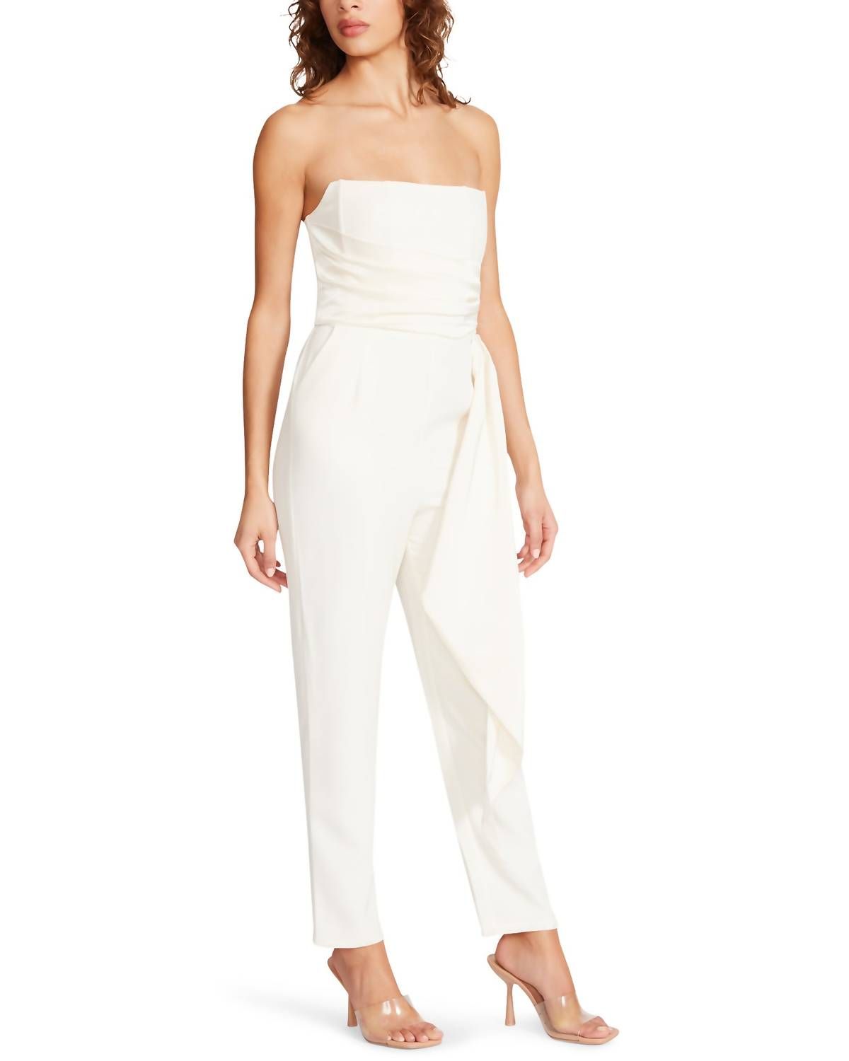Style 1-991054317-2696 STEVE MADDEN Size L Strapless Sequined White Formal Jumpsuit on Queenly