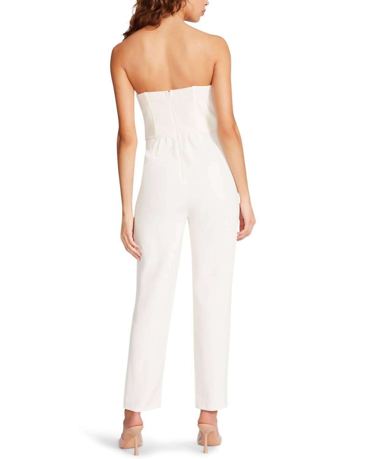 Style 1-991054317-2901 STEVE MADDEN Size M Strapless Sequined White Formal Jumpsuit on Queenly