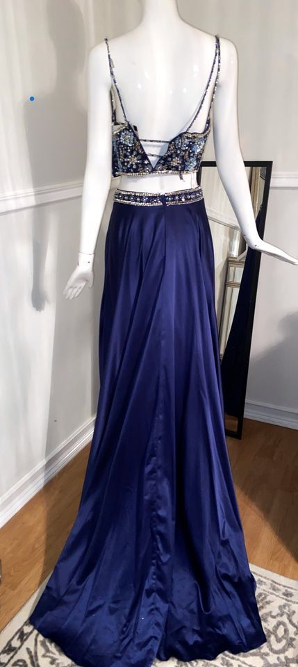 Style 6083 Rachel Allan Size 4 Floral Blue A-line Dress on Queenly