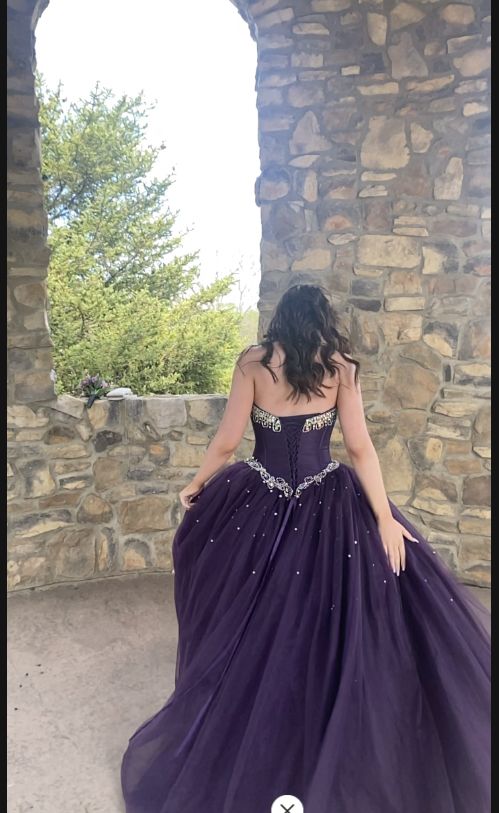 Size 6 Strapless Purple Ball Gown on Queenly