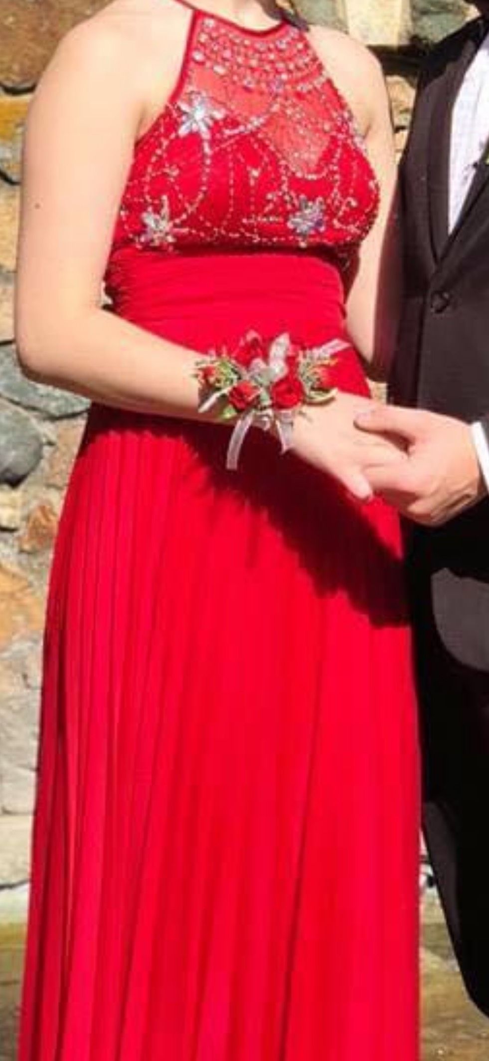 Macy's Size 2 Prom High Neck Red A-line Dress on Queenly