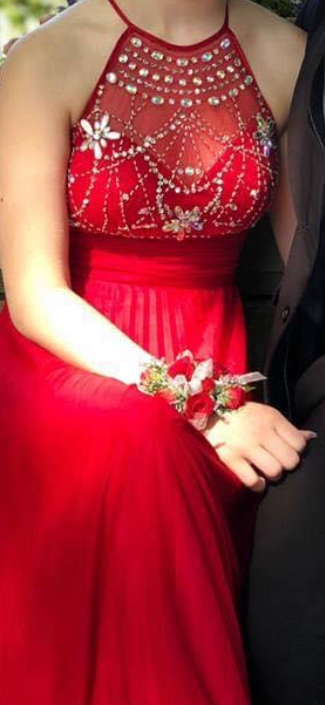 Macy's Size 2 Prom High Neck Red A-line Dress on Queenly