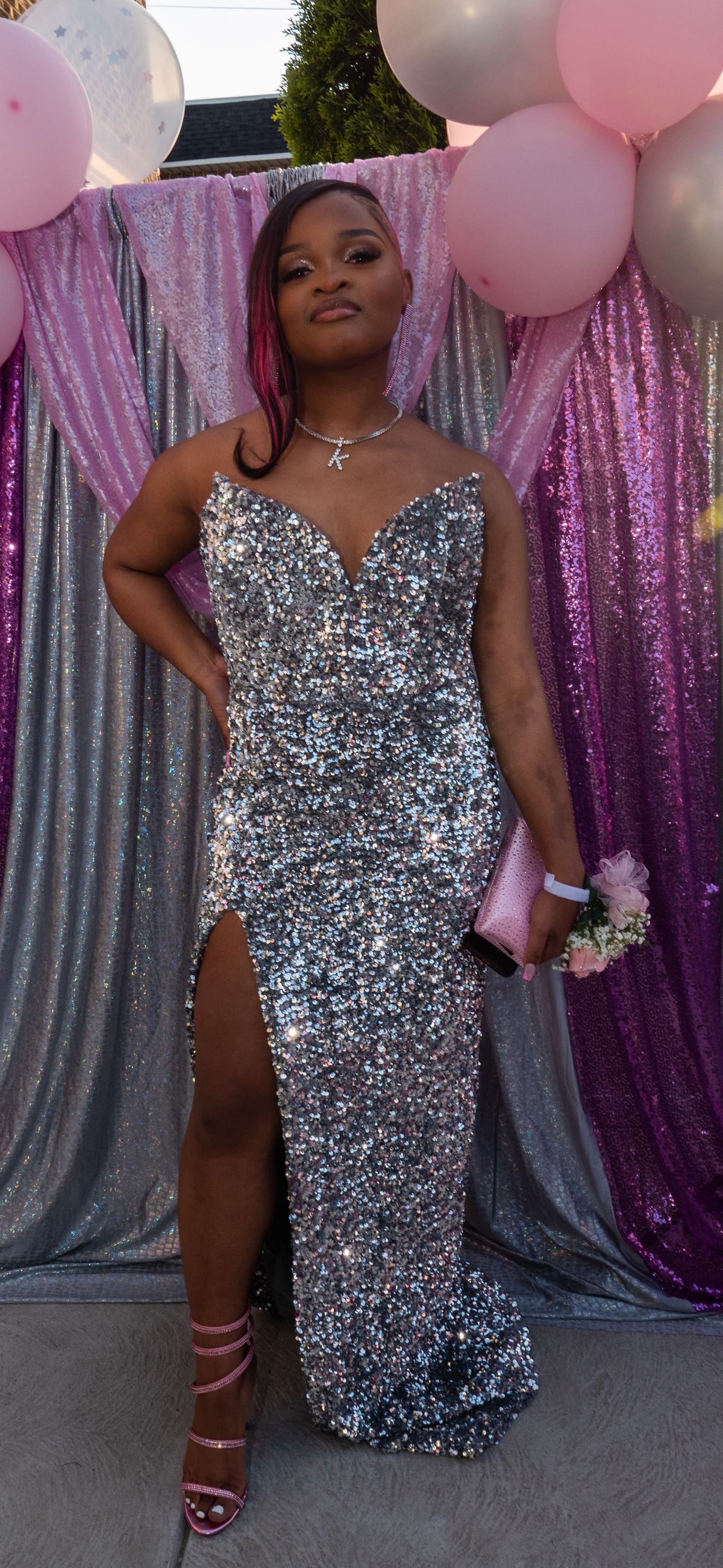 Size 8 Prom Off The Shoulder Silver Mermaid Dress on Queenly