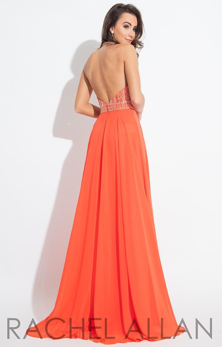 Rachel Allan Size 12 Halter Orange A-line Dress on Queenly