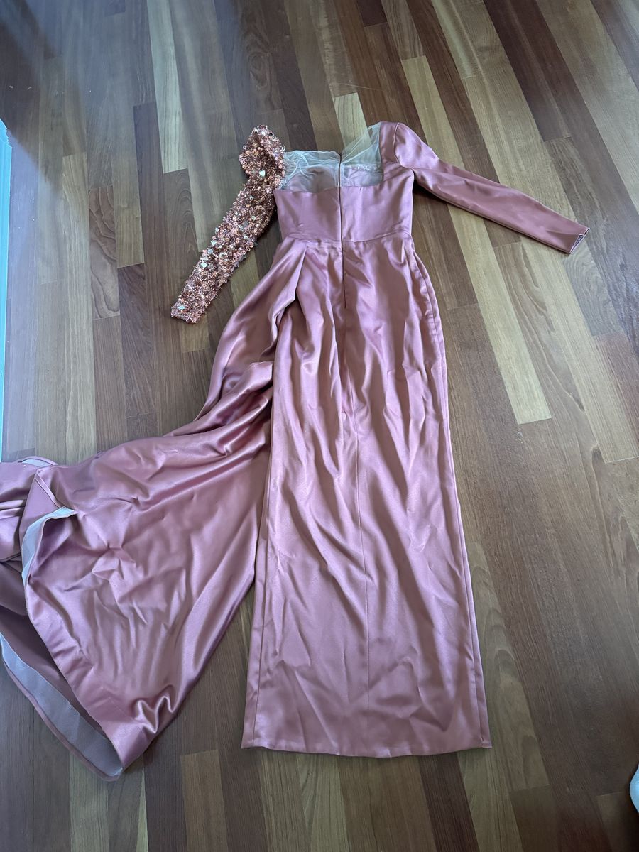 Tabja Size 8 Prom Long Sleeve Orange Side Slit Dress on Queenly