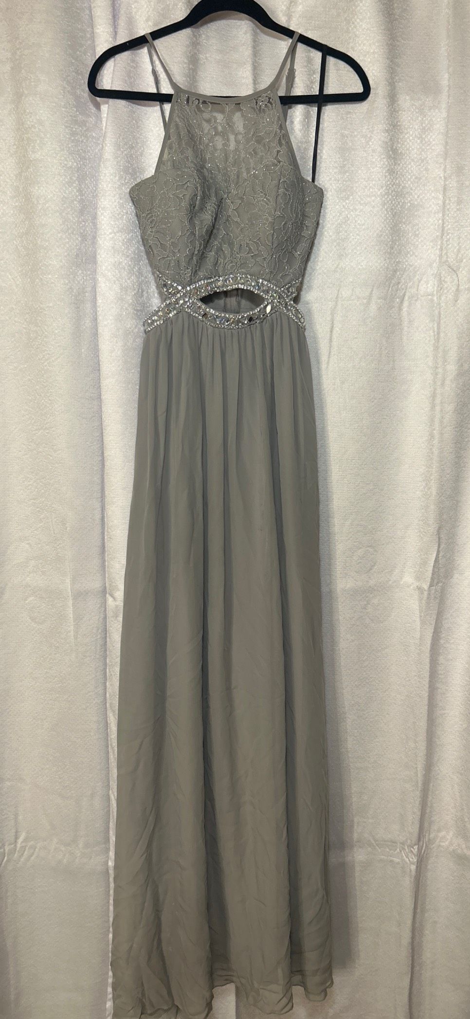 Style 133325 Windsor Size 6 Prom High Neck Gray A-line Dress on Queenly