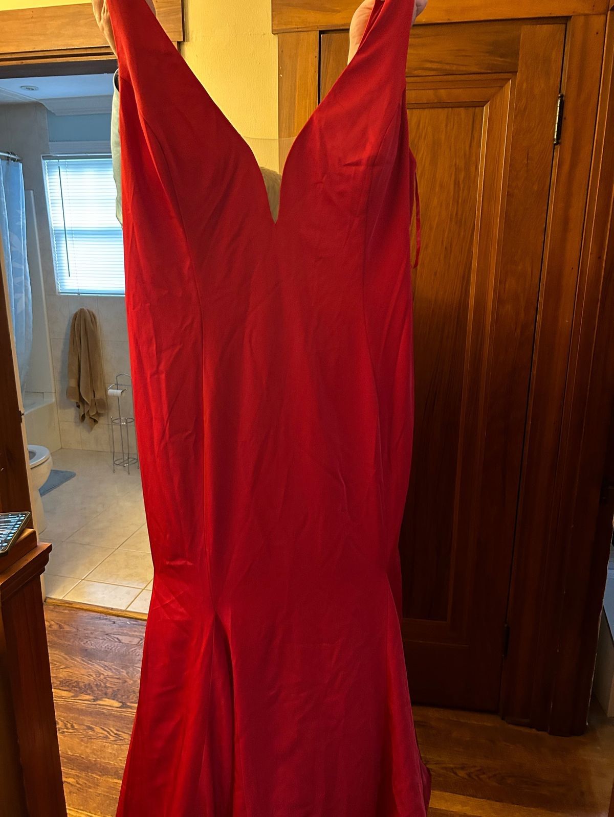 Jovani Plus Size 18 Prom Plunge Velvet Red Mermaid Dress on Queenly