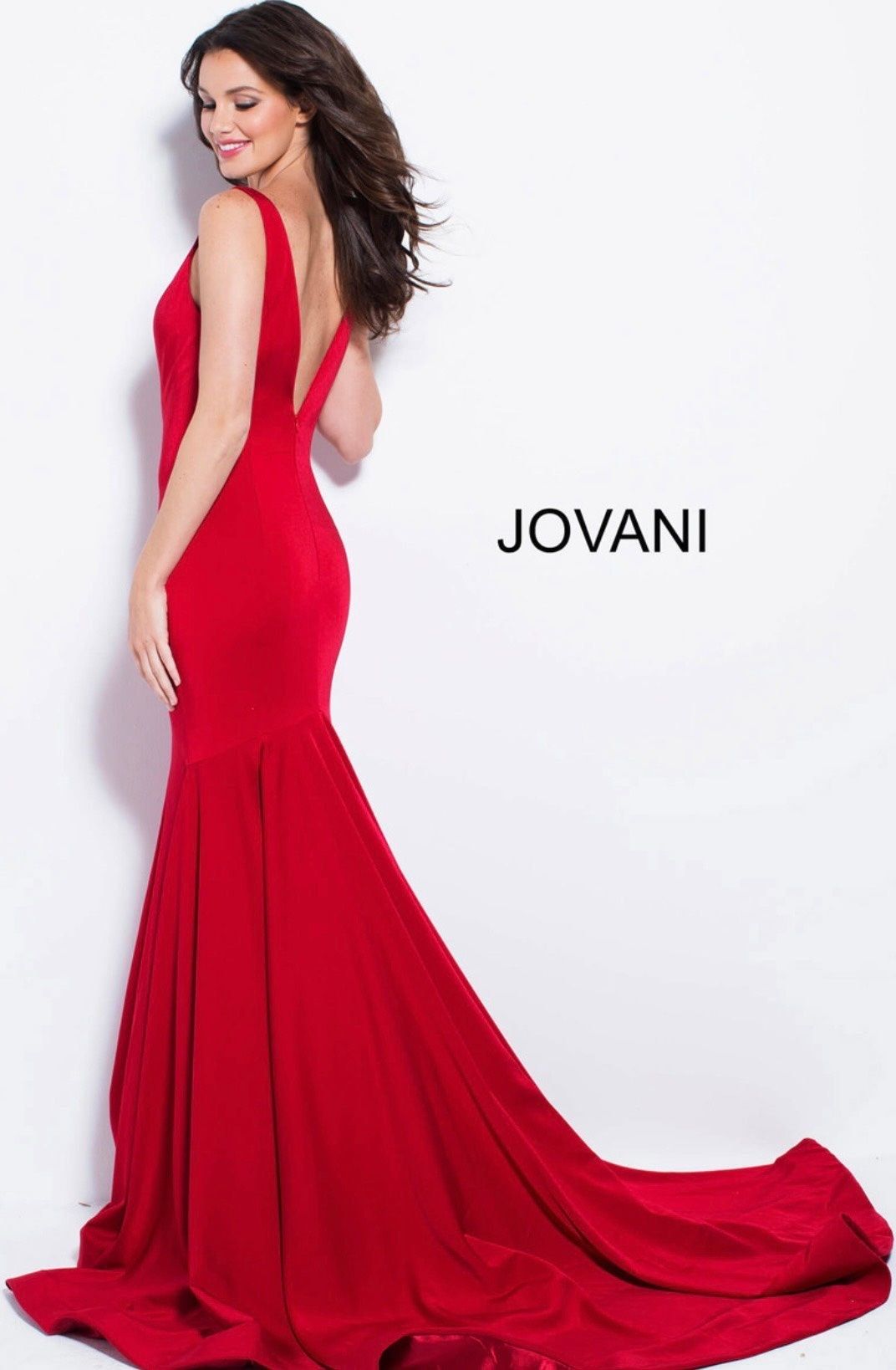 Jovani Plus Size 18 Prom Plunge Velvet Red Mermaid Dress on Queenly