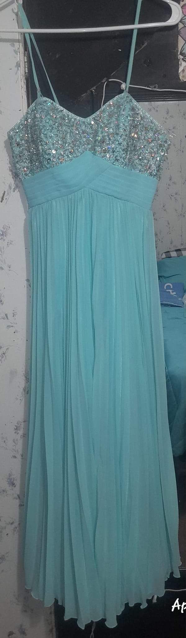 Night Moves Size 6 Prom Turquoise Blue Floor Length Maxi on Queenly