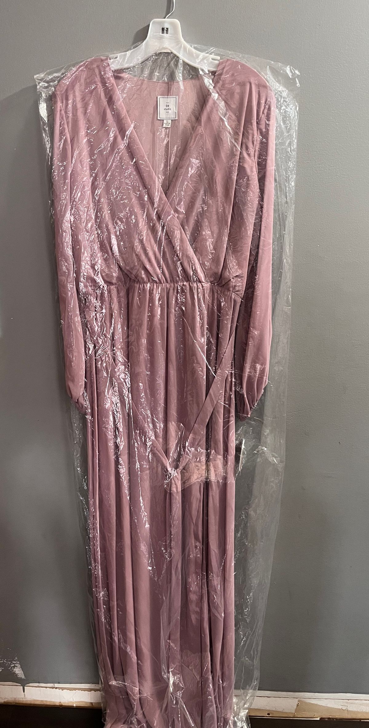 Db studios Size 12 Prom Plunge Pink A-line Dress on Queenly