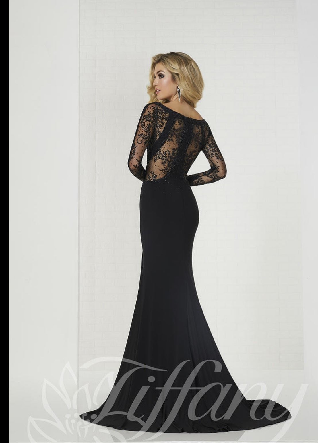 Style 46129 Tiffany Designs Size 2 Prom High Neck Black A-line Dress on Queenly