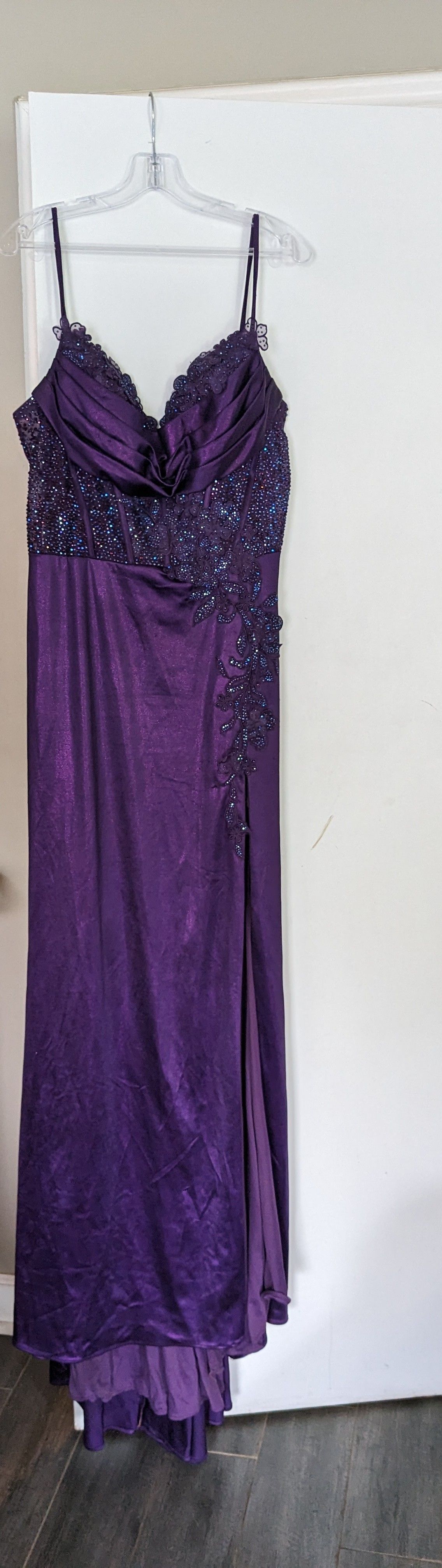 Style EW35028 Ellie Wilde Plus Size 18 Purple Side Slit Dress on Queenly