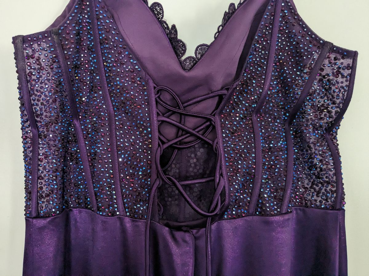 Style EW35028 Ellie Wilde Plus Size 18 Purple Side Slit Dress on Queenly