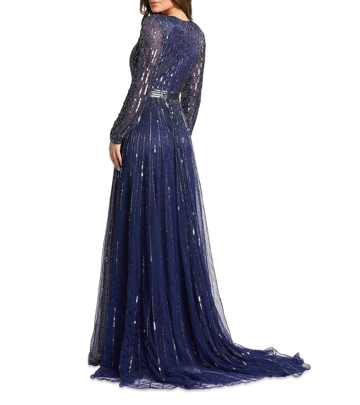 Mac Duggal Plus Size 16 Prom Long Sleeve Sequined Royal Blue Ball Gown on Queenly