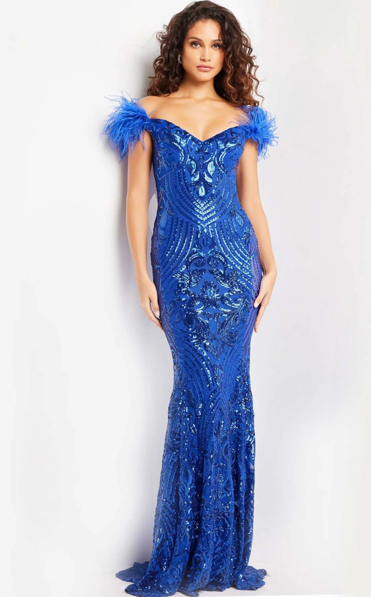 Style 26041 JOVANI Size 4 Prom Sheer Blue Mermaid Dress on Queenly