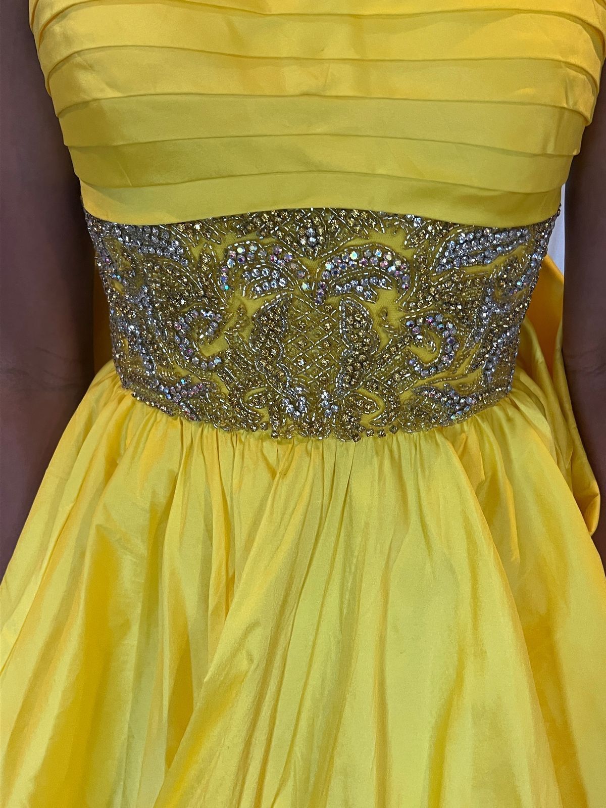 Style 56016 Sherri Hill Size 2 Prom Strapless Sequined Yellow Ball Gown on Queenly