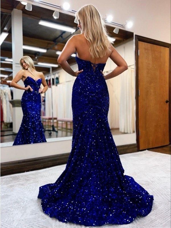 Size 6 Prom Strapless Blue Mermaid Dress on Queenly