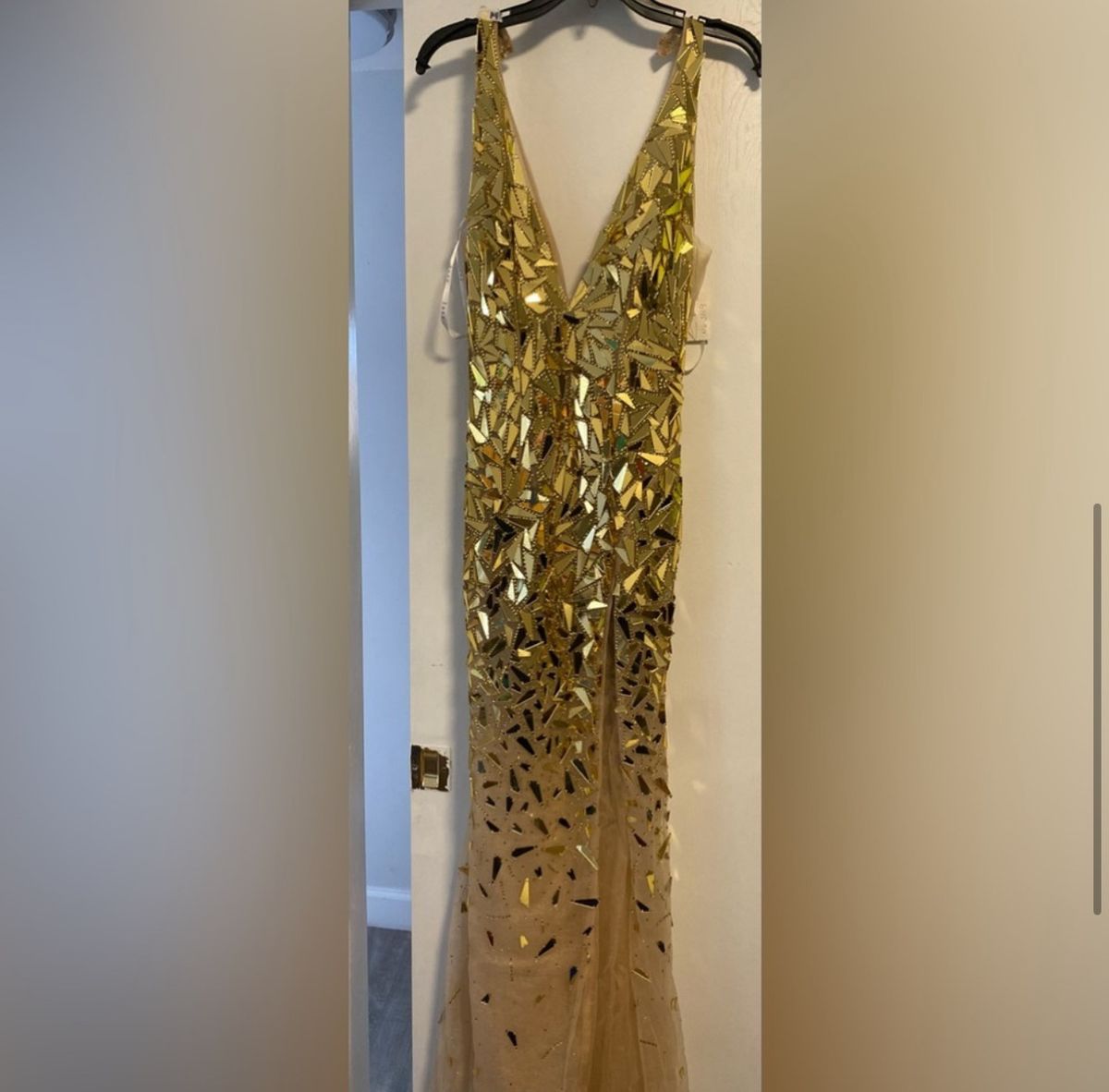 Jasz Couture Size 2 Plunge Gold Side Slit Dress on Queenly