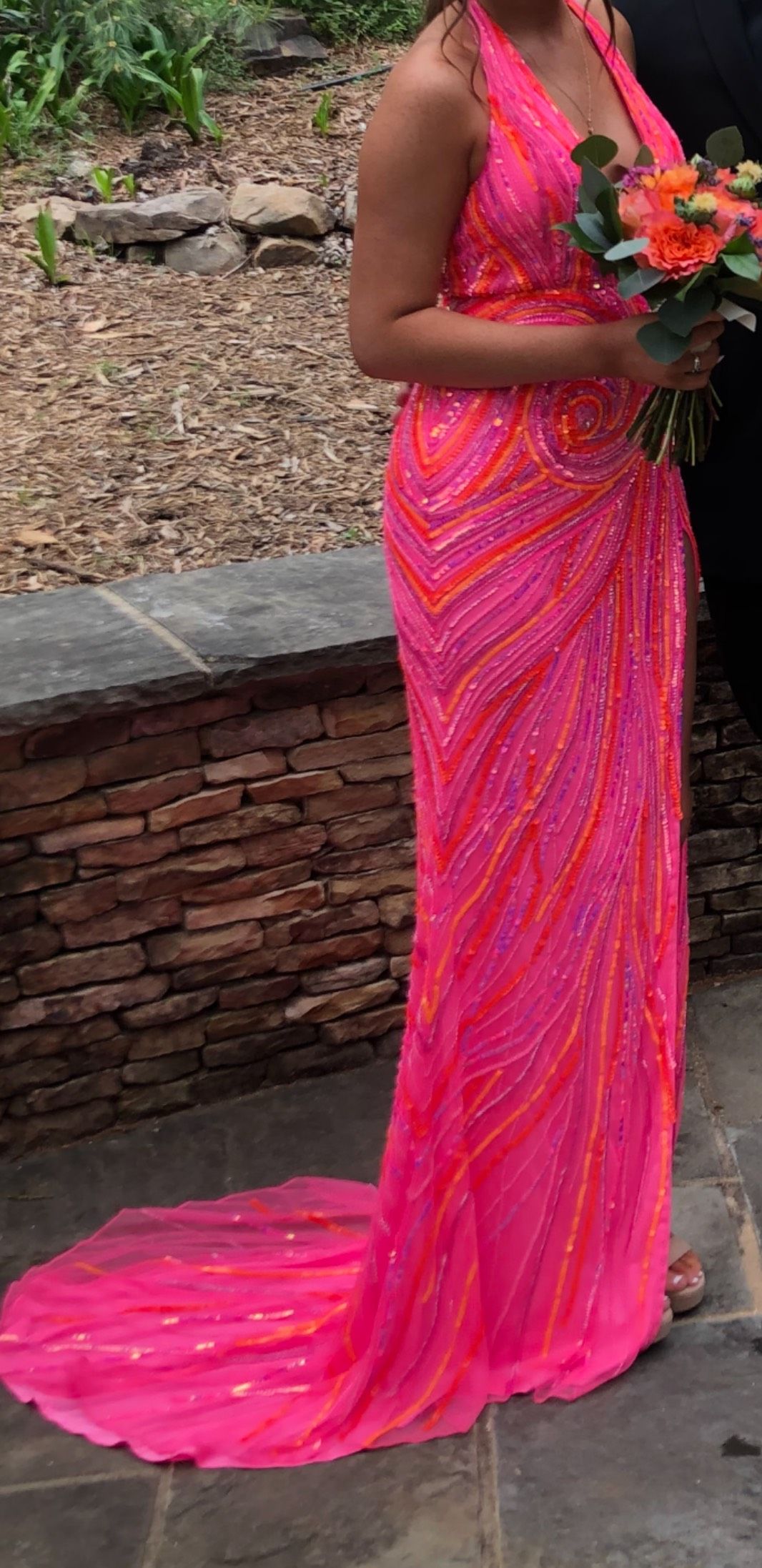 Style 11670 Ashley Lauren Size 0 Prom Halter Hot Pink Side Slit Dress on Queenly