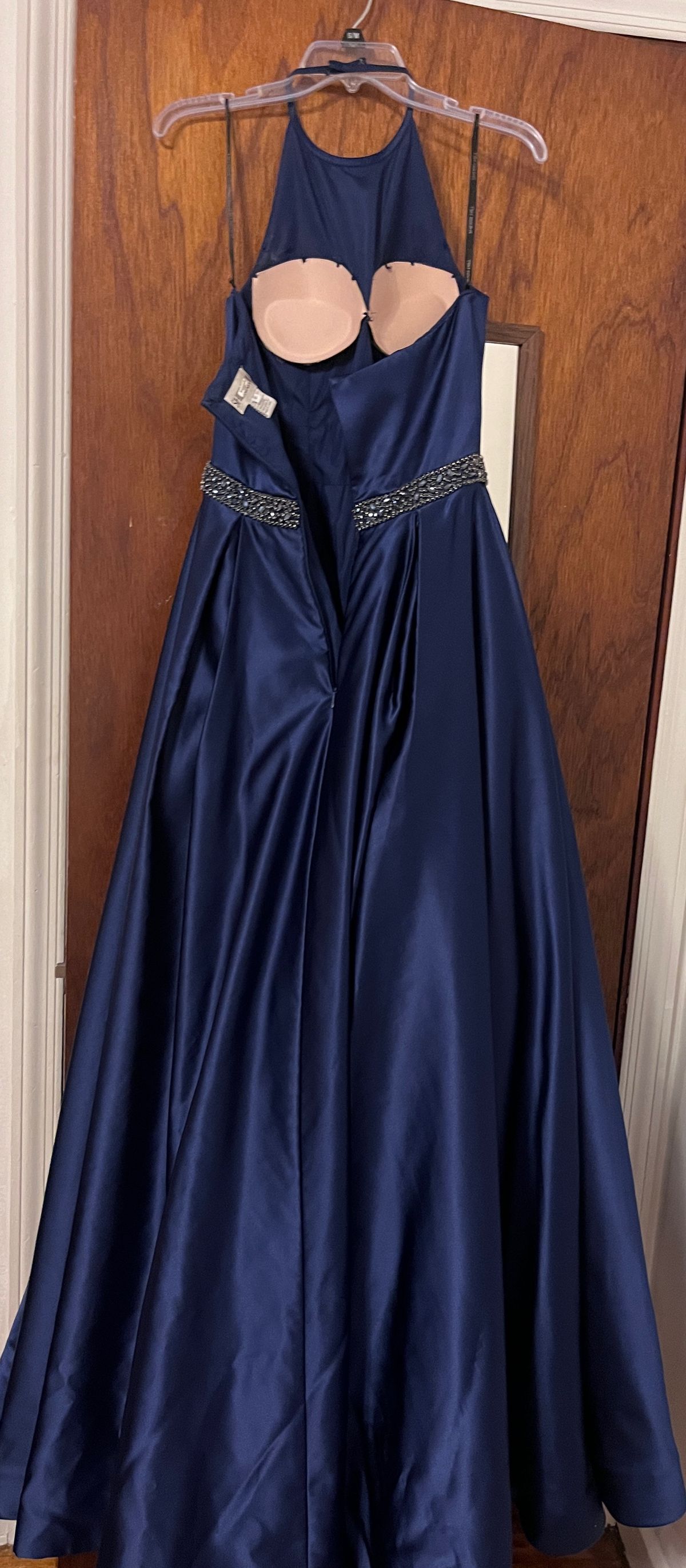 Sherri Hill Size 4 Prom High Neck Navy Blue Ball Gown on Queenly