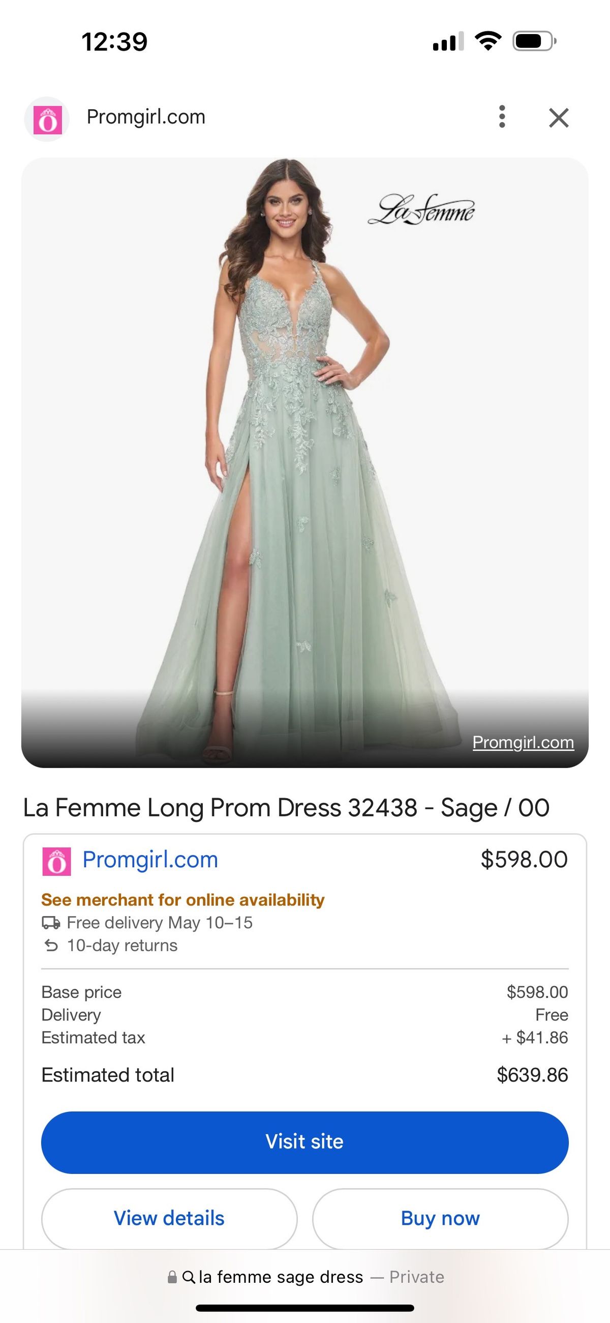 Style 32438 La Femme Size S Prom Plunge Lace Light Green Ball Gown on Queenly