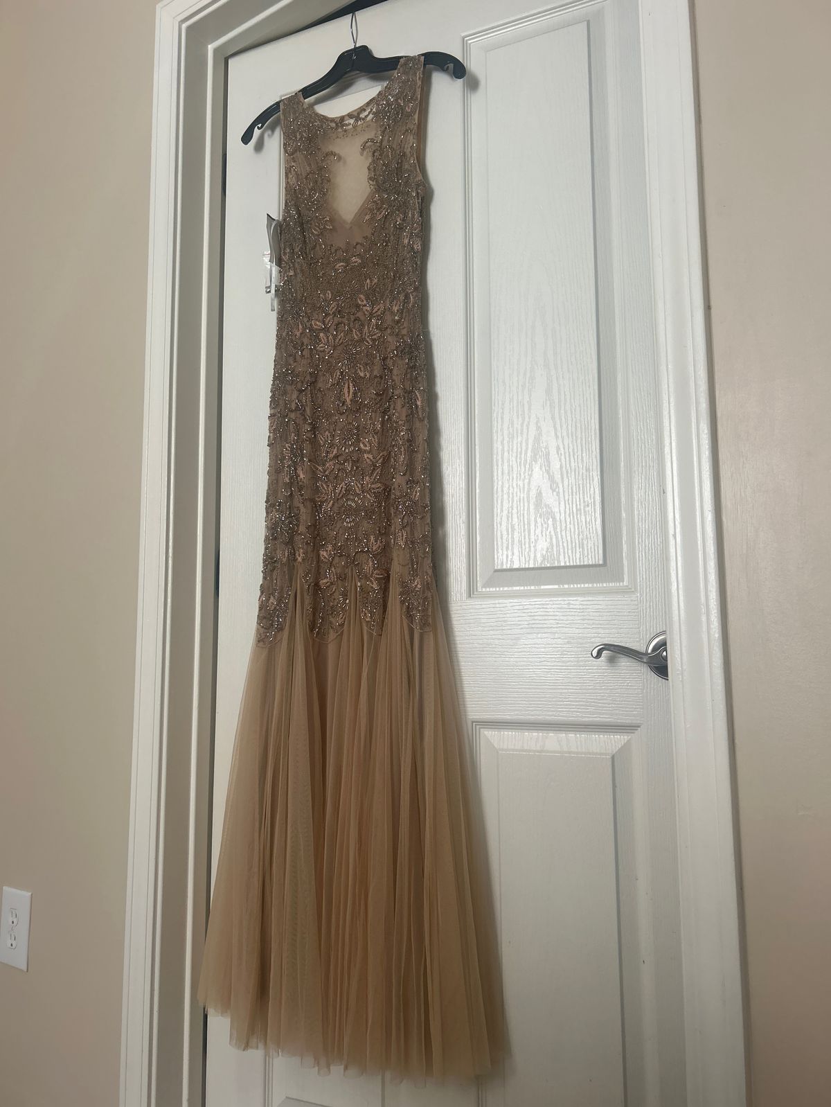 Size 0 Prom High Neck Sequined Nude Mermaid Dress on Queenly