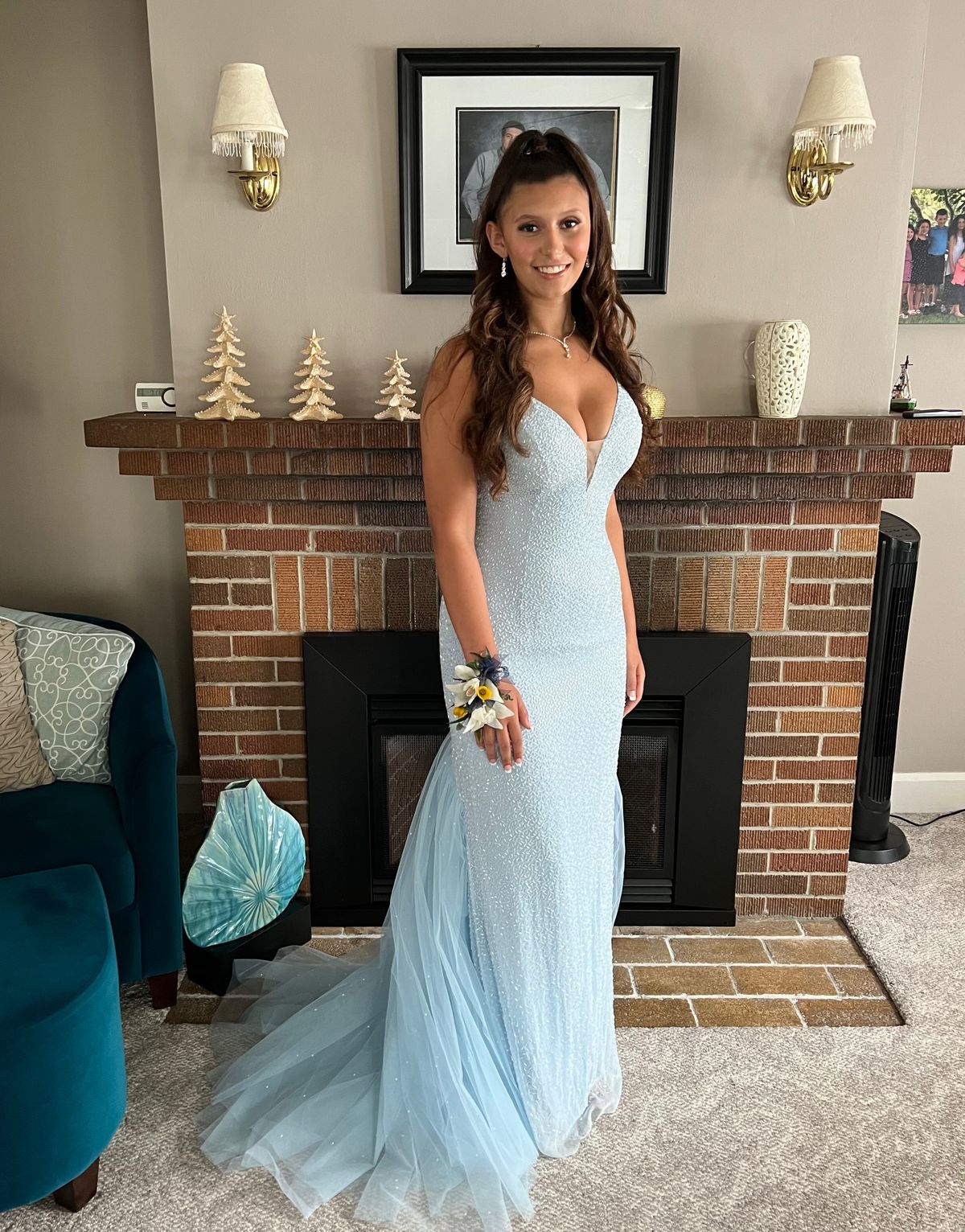 Sherri Hill Size 8 Prom Plunge Light Blue A-line Dress on Queenly