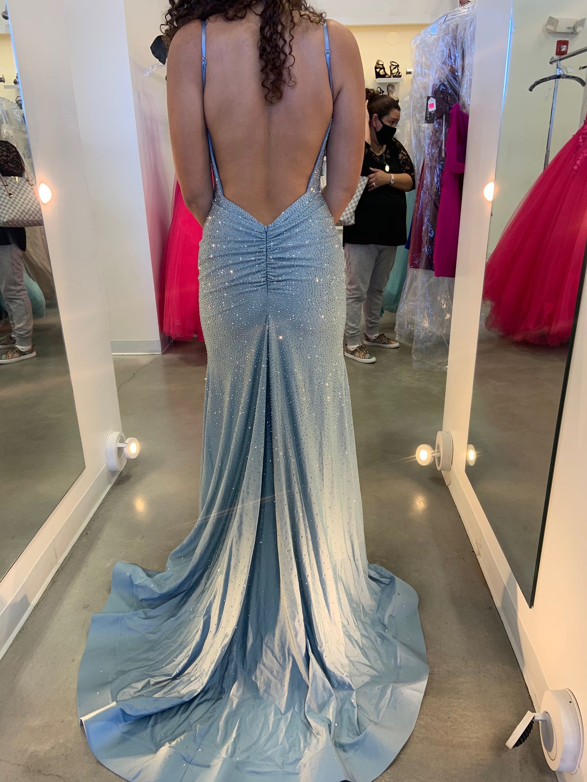 Sherri Hill Size 8 Prom Plunge Light Blue Side Slit Dress on Queenly