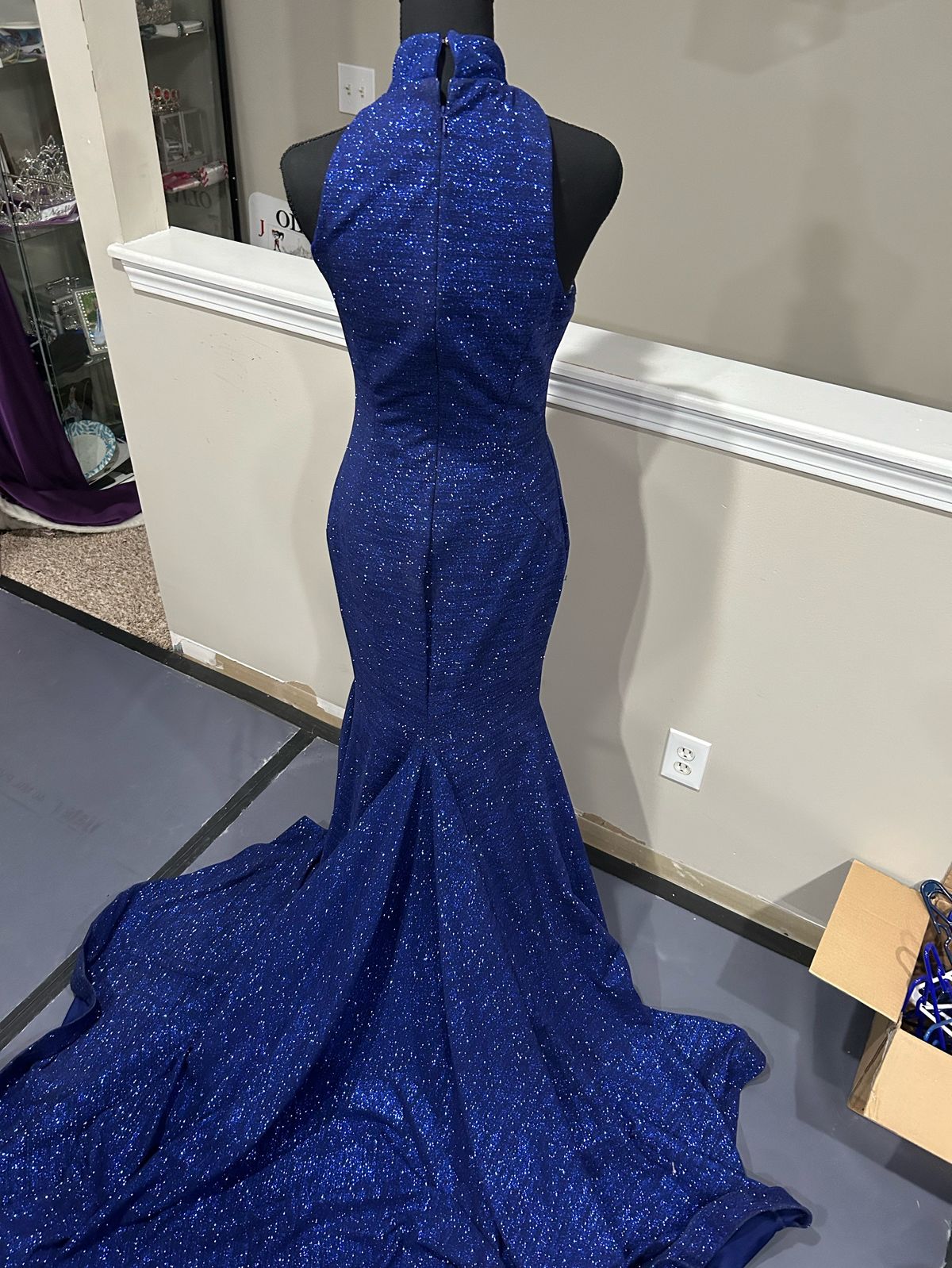 Style 1354 Jovani Size 6 Prom High Neck Royal Blue Mermaid Dress on Queenly