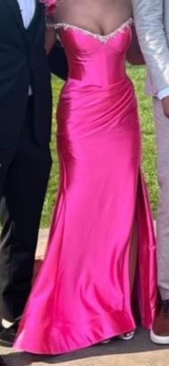Sherri Hill Size 0 Prom Plunge Sequined Hot Pink Mermaid Dress on Queenly