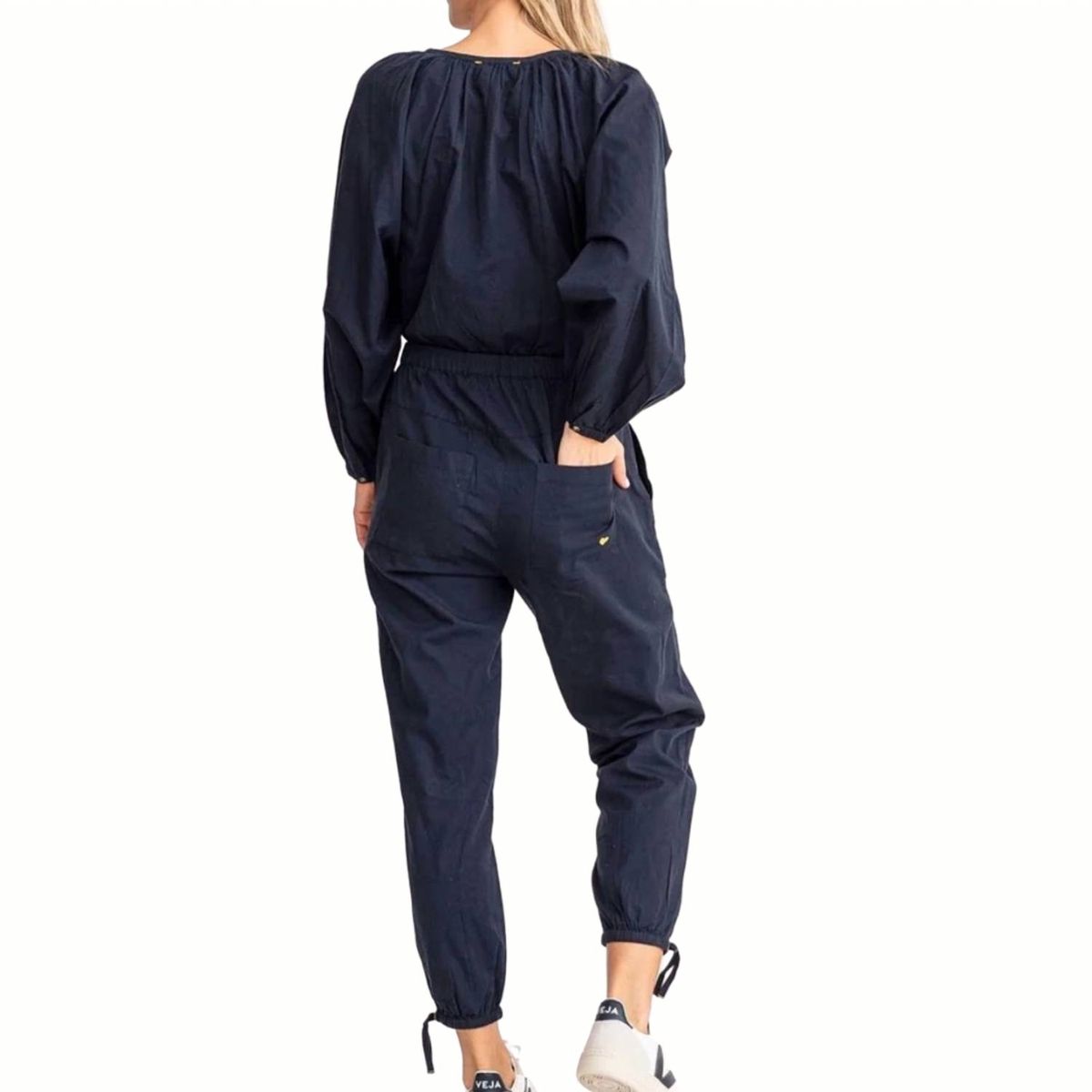 Style 1-1012673773-149 KERRI ROSENTHAL Size L Long Sleeve Blue Formal Jumpsuit on Queenly