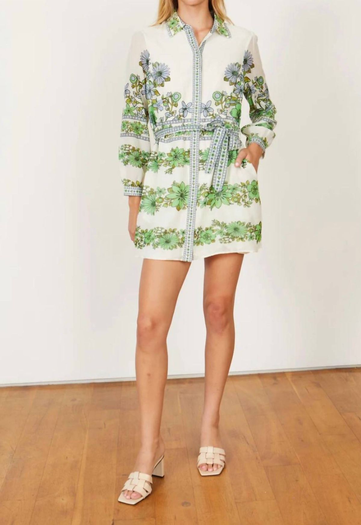 Style 1-2024621225-892 CABALLERO Size M High Neck Floral Green Cocktail Dress on Queenly