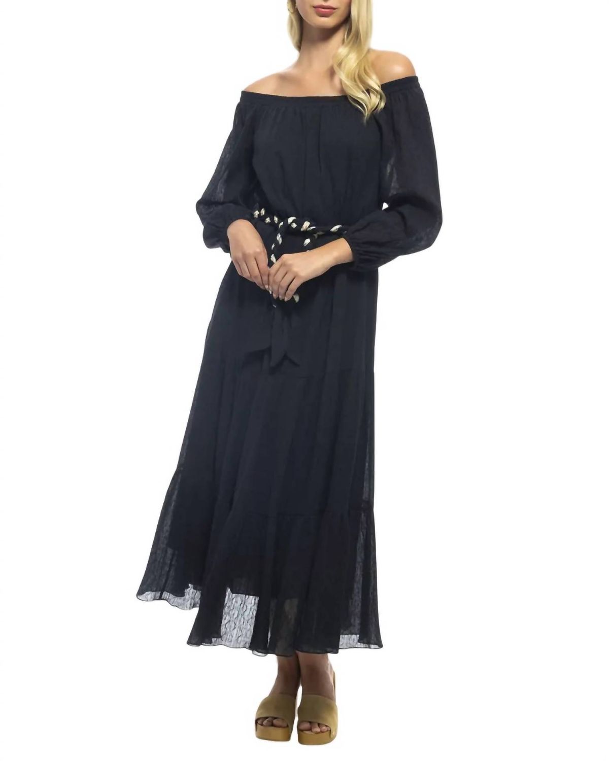 Style 1-2872923565-3440 Shoshanna Size 8 Off The Shoulder Navy Blue Floor Length Maxi on Queenly
