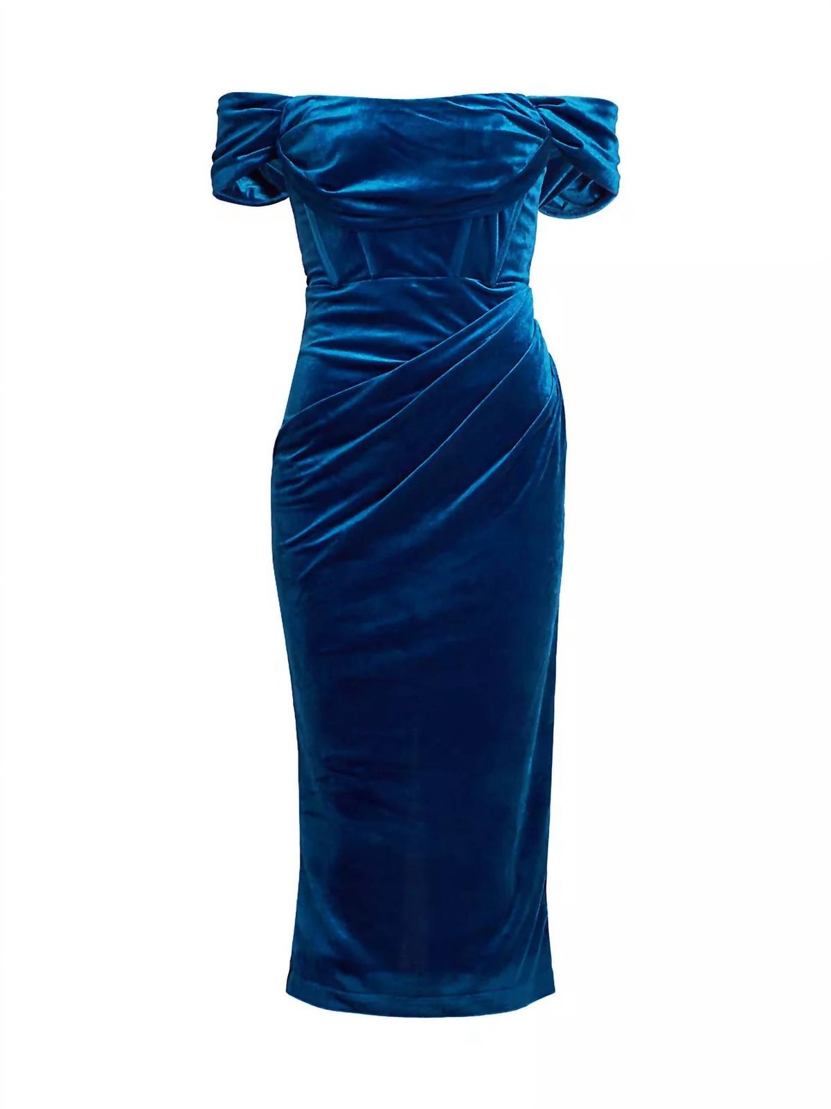 Style 1-3777574115-3471 line and dot Size S Off The Shoulder Velvet Royal Blue Cocktail Dress on Queenly