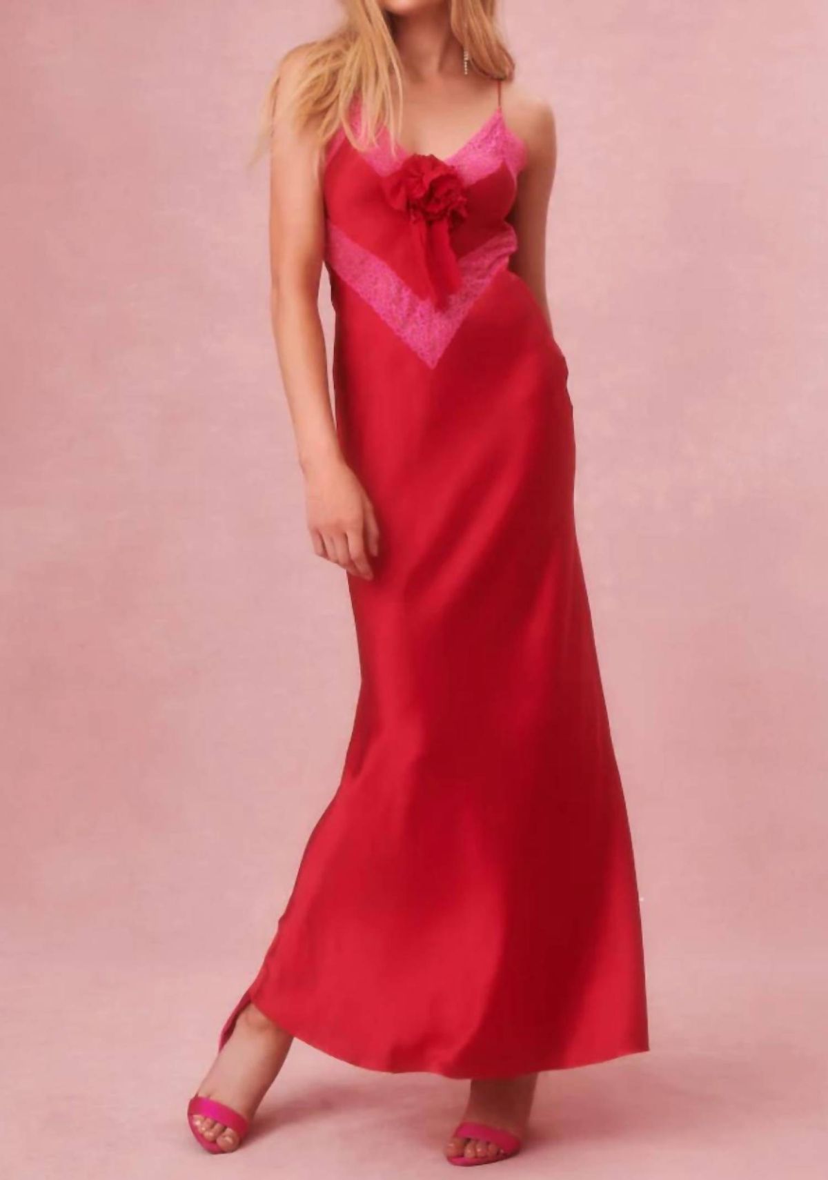 Style 1-393476215-70 LoveShackFancy Size XS Lace Red Floor Length Maxi on Queenly