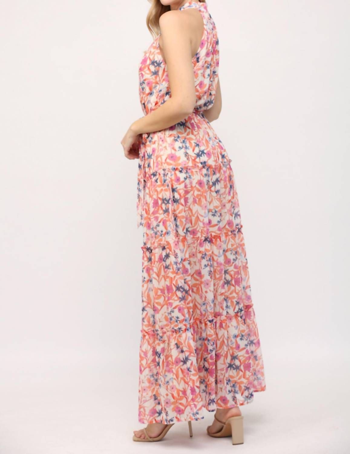 Style 1-3942837727-892 Fate Size M Halter Floral Orange Floor Length Maxi on Queenly