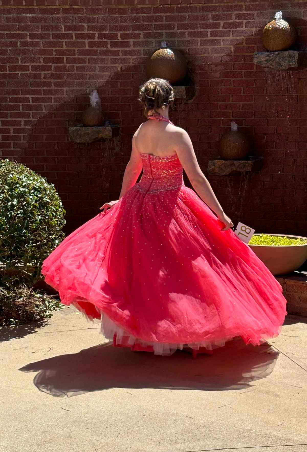MoriLee Size 12 Plunge Coral Ball Gown on Queenly
