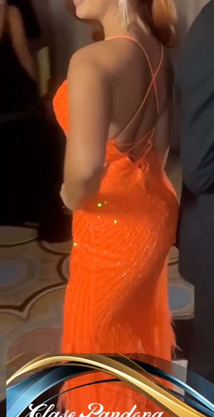 Size S Halter Orange Side Slit Dress on Queenly
